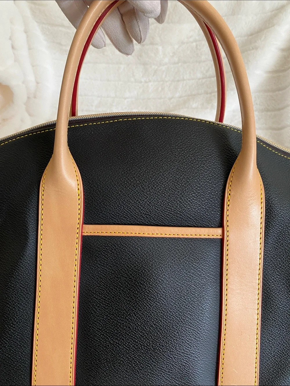Dooney & Bourke Small Madeline Satchel in Black and Tan Leather w/ Strap